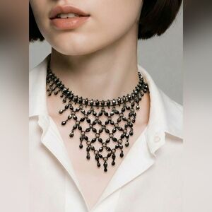 Cascading Black Hematite Bib Statement Necklace - EUC